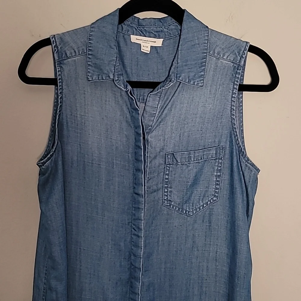 Beach lunch lounge Sleeveles Chambray Shift Dress Sz S - Picture 2 of 6